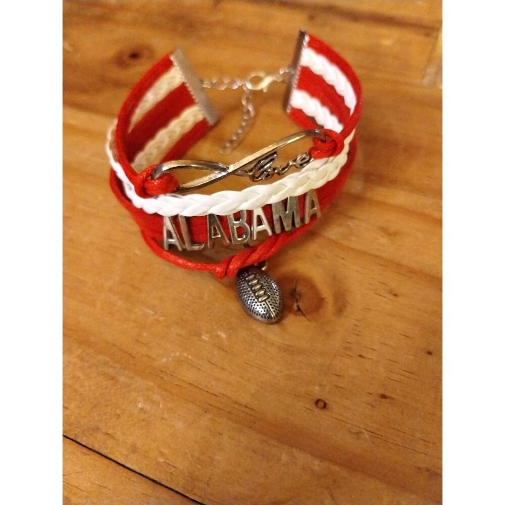Alabama Football Charm Bracelet | Rope Braided Love Sports Dangle Bracelet in Wh